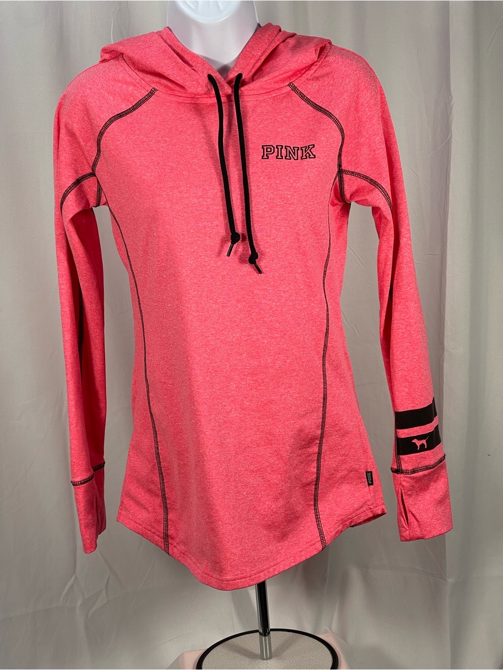 PINK Victoria's Secret Neon Pink Hooded Athletic Pullover with Black Accents
